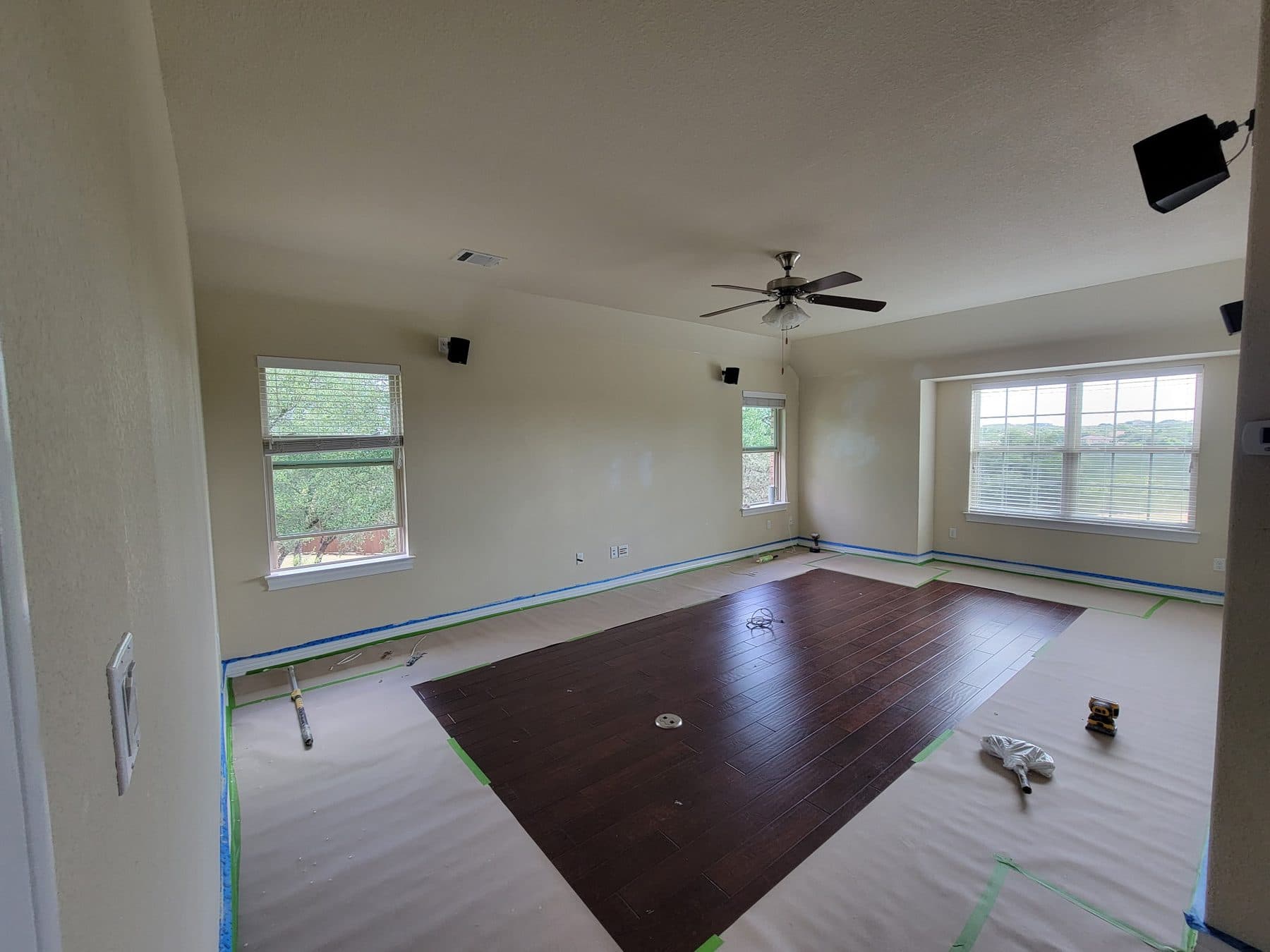 Interior masked and prepped before spraying — the same preparation standard applied to cabinet work